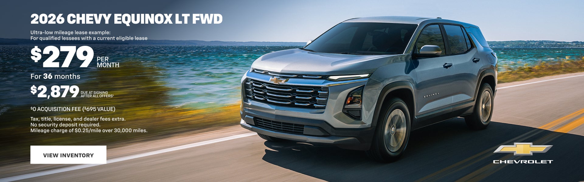 2026 Chevy Equinox LT FWD. Ultra-low mileage lease example: for qualified lessees with a current ...